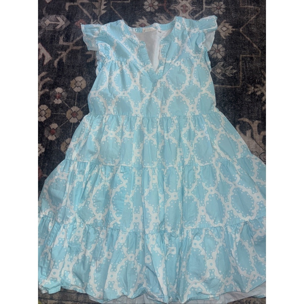 Roller Rabbit Size XS Pippa Tiered Cotton Flutter-Sleeve Mini Dress Blue